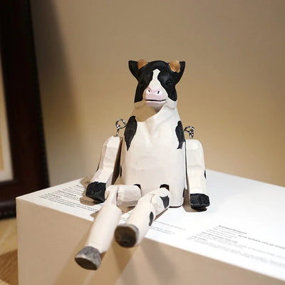 Wooden Cow Puppet Hand Carved Movable Toy