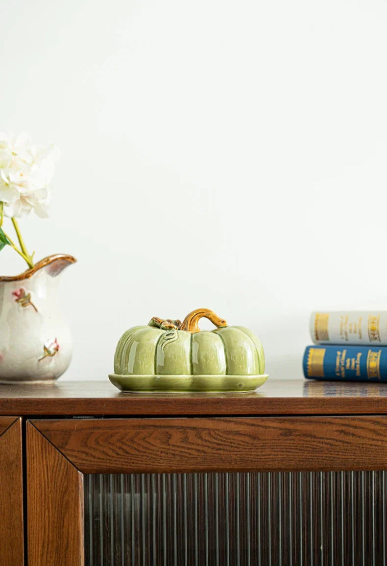 Pumpkin Ceramic Plate – Small Festive Serving Dish with Lid