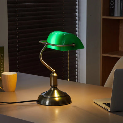 Vintage Banker Lamp - Classic Table Lamp With Curved Glass Shade