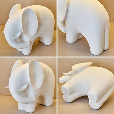 Nordic Elephant Statue - White Resin Sculpture