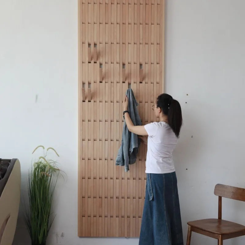 Pine Wood Wall Panel with Hook - Elegant Japanese Design