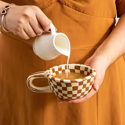 Ceramic Coffee Cup – Plaid Durable Mug 6.7oz