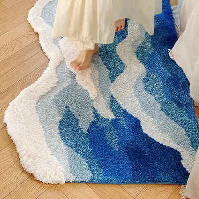 Japanese Tufted Rug - Blue Sea Wave Design Mat