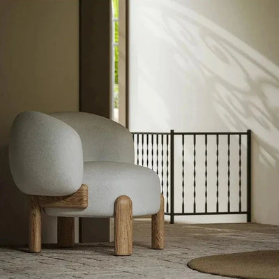 Nordic Lounge Chair - Solid Wood Fabric Sofa