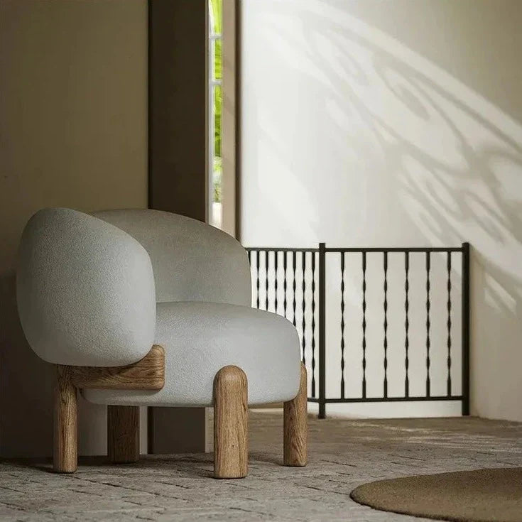 Nordic Lounge Chair - Solid Wood Fabric Sofa