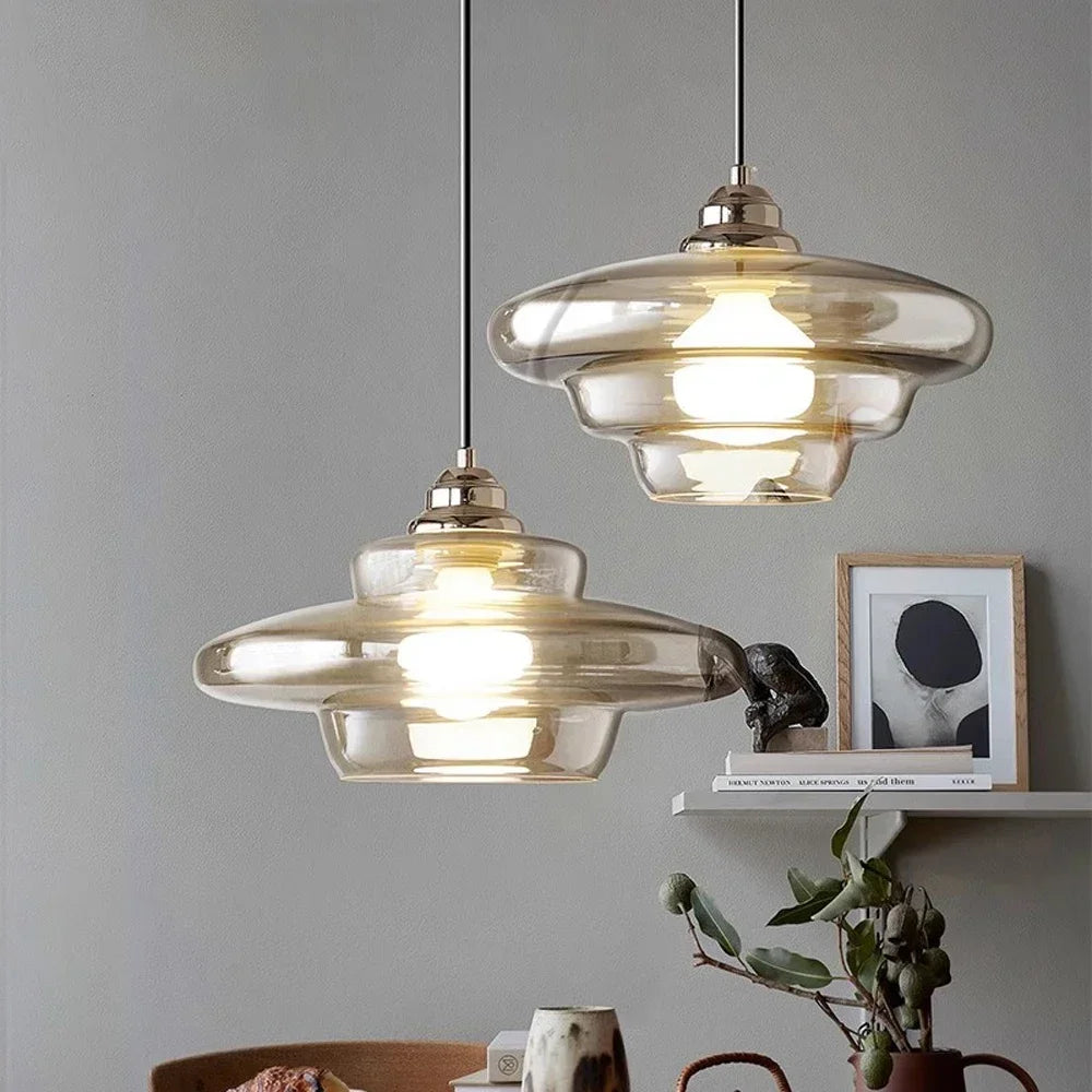 Embossed Glass Pendant Light - Stylish Kitchen Ceiling Lamp