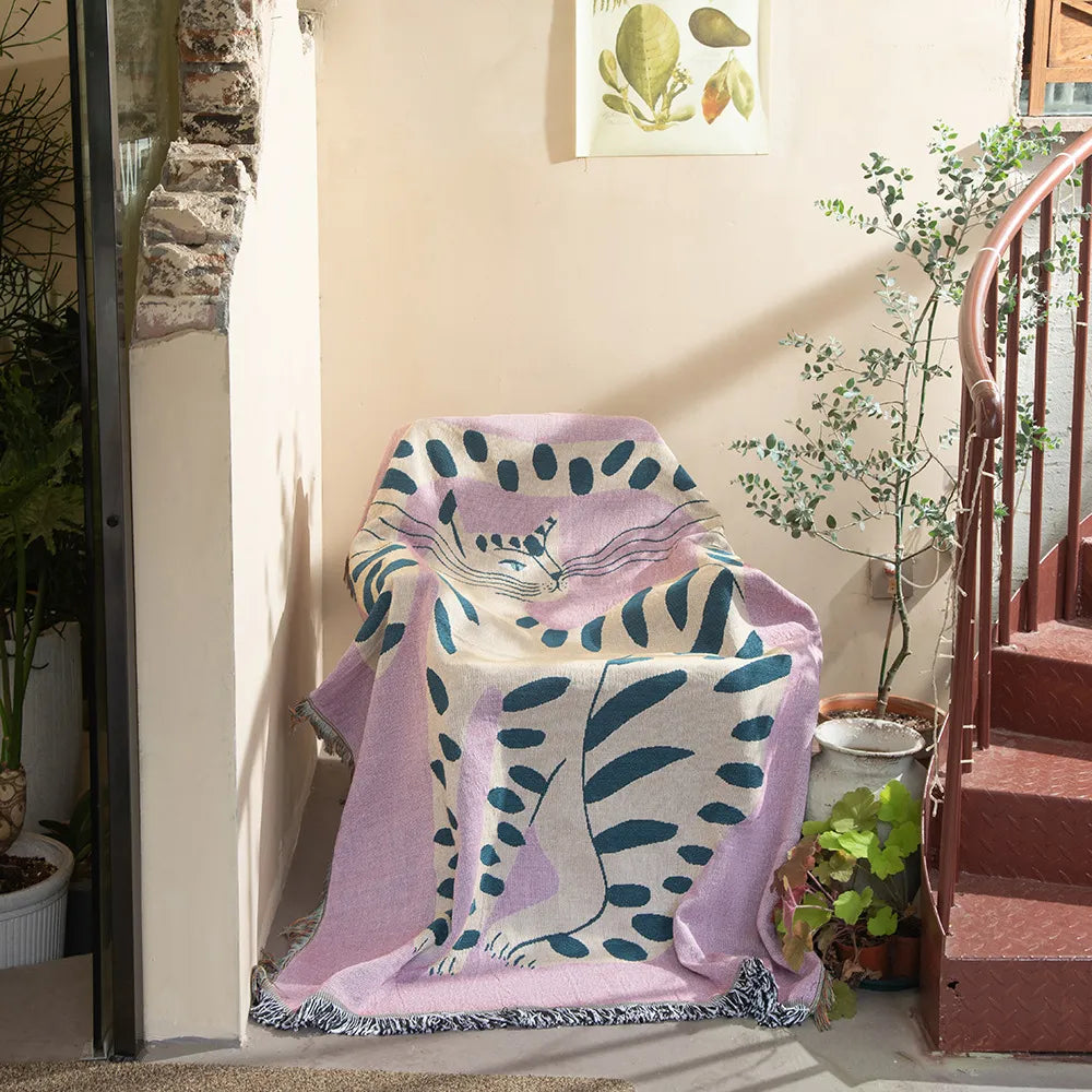 Pink Cat Throw Blanket - Soft Cotton Cozy 51x63