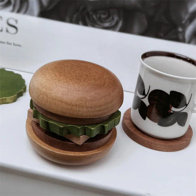 Wooden Burger Coasters - Magnetic Drink Set