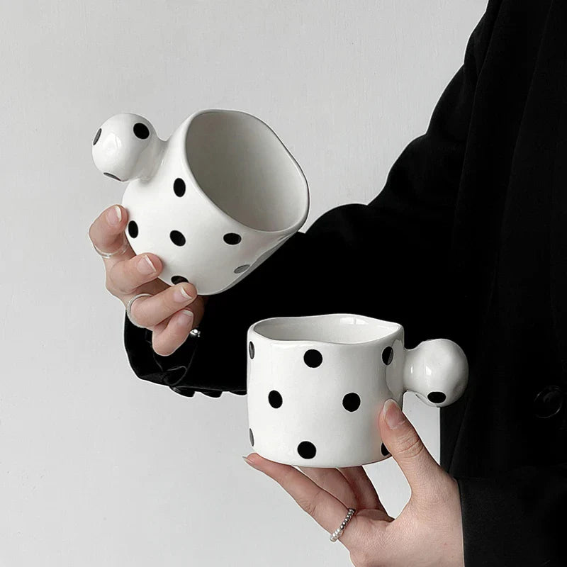 Dalmatian Ceramic Mug | Handmade Black Spotted Coffee Cup
