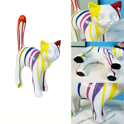 Walking Cat Sculpture - Painted Resin Figurine