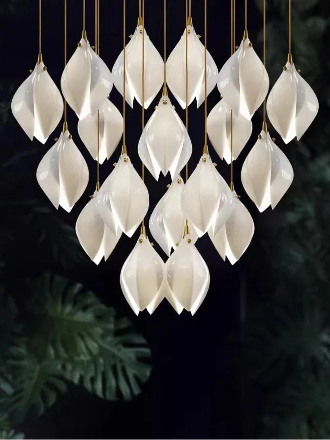 White Magnolia Chandelier | Elegant Ceramic Jade Fixture