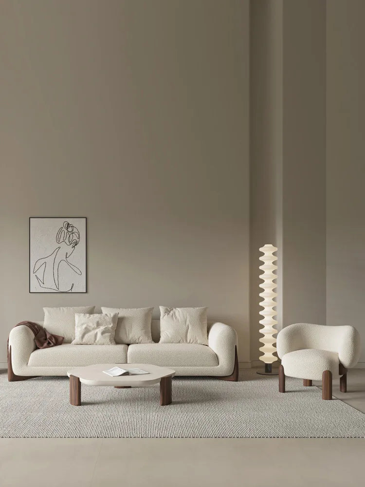 Nordic Lounge Chair - Solid Wood Fabric Sofa