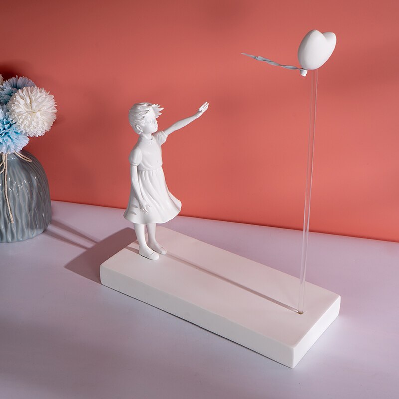 Flying Heart Balloon Sculpture – Handcrafted Graceful Girl Statue
