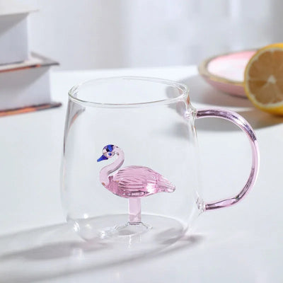 Borosilicate Glass Mug - 3D Animal Design, Color Handle