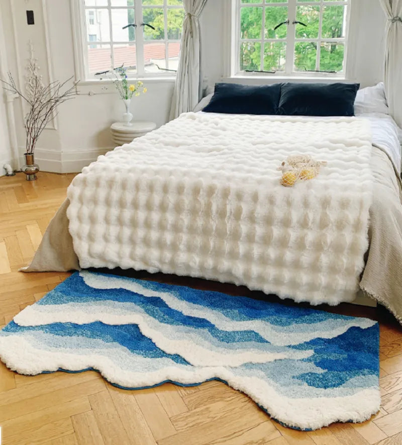 Japanese Tufted Rug - Blue Sea Wave Design Mat