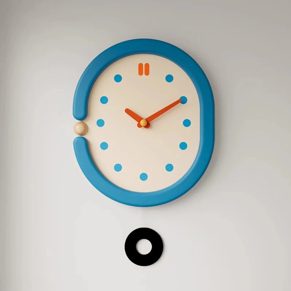 Pendulum Wall Clock - Japanese Minimalist Oval Blue Design