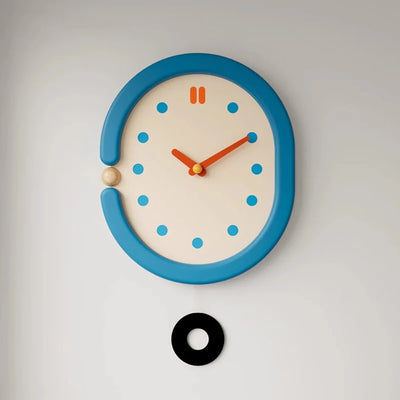 Pendulum Wall Clock - Japanese Minimalist Oval Blue Design