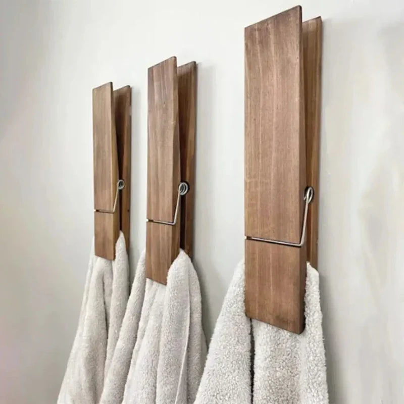 Wooden Towel Holder - Exaggerated Clip Design