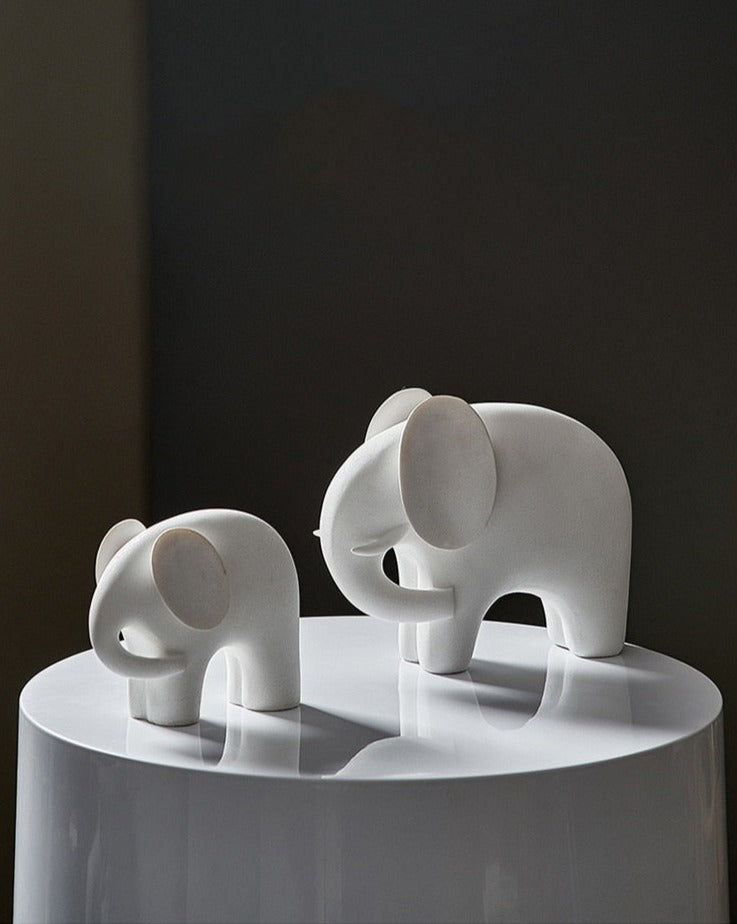 Nordic Elephant Statue - White Resin Sculpture