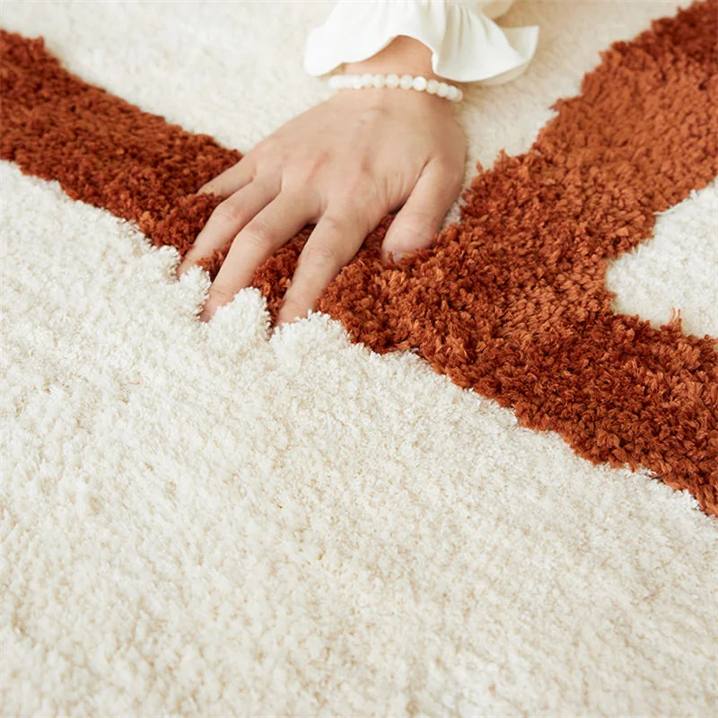 Orange Area Rug - Irregular Grid Pattern Rectangular Carpet