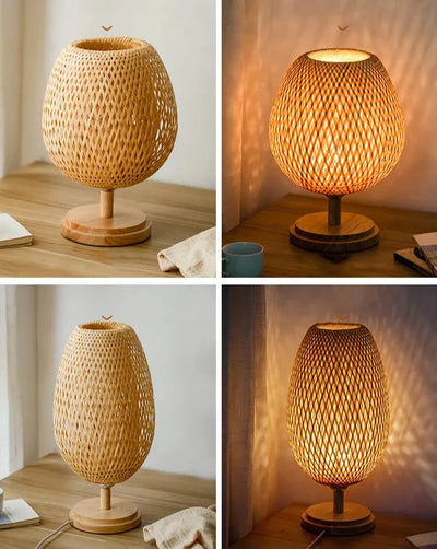 Vintage Wicker Table Lamp - Handcrafted Bamboo Lighting