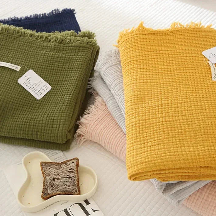 4-Layer Cotton Throw - Breathable Stylish Couch Blanket