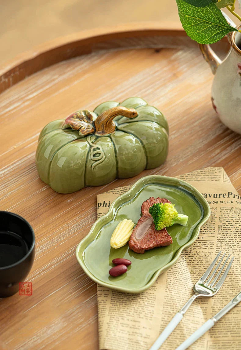 Pumpkin Ceramic Plate – Small Festive Serving Dish with Lid