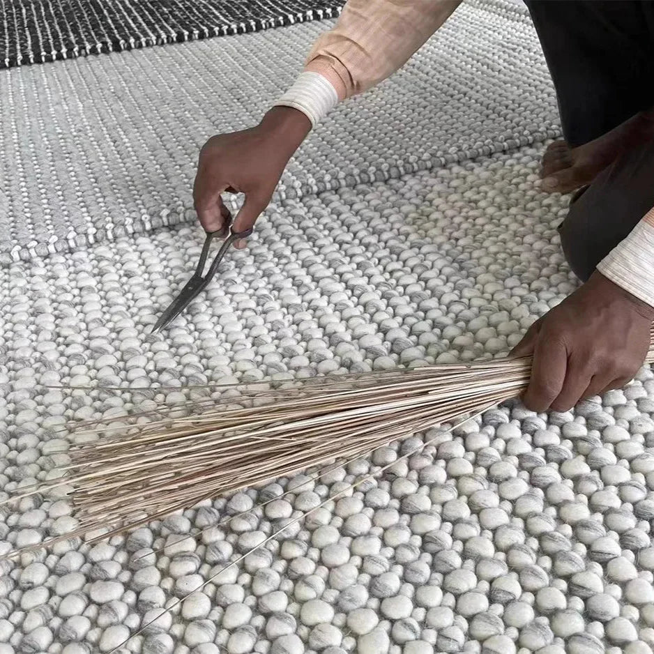 Hand Woven Wool Rug - Indian Pebble Area Carpet