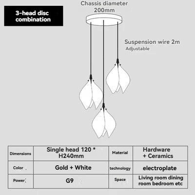 White Magnolia Chandelier | Elegant Ceramic Jade Fixture