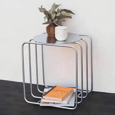 Round Metal Side Table – Wire Frame Rack, Modern Minimalist Accent