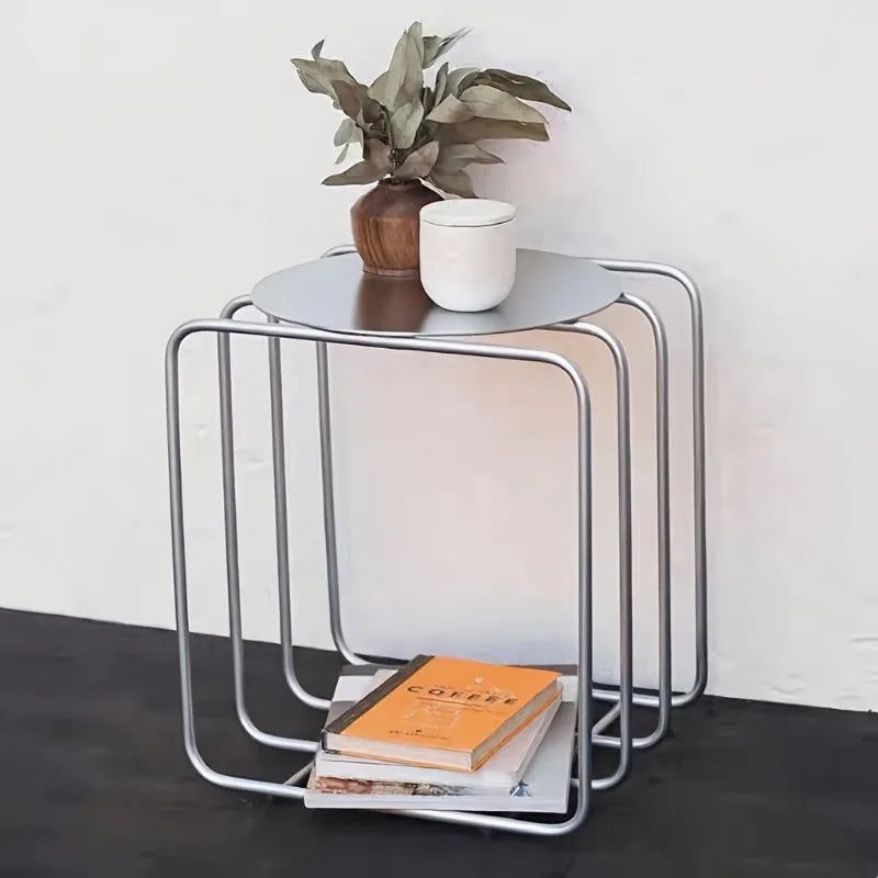 Round Metal Side Table – Wire Frame Rack, Modern Minimalist Accent
