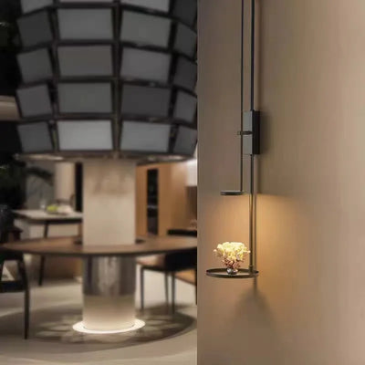 Black Metal Wall Lamp - Adjustable Spot Light With Shelf
