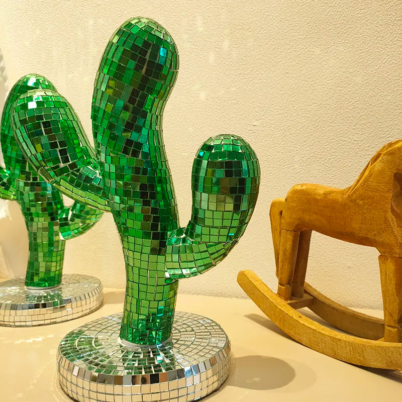 Disco Ball Cactus Ornament - Glass & Steel Decor