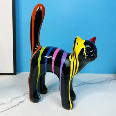 Walking Cat Sculpture - Painted Resin Figurine