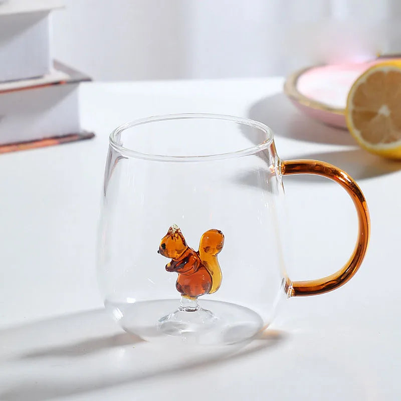 Borosilicate Glass Mug - 3D Animal Design, Color Handle
