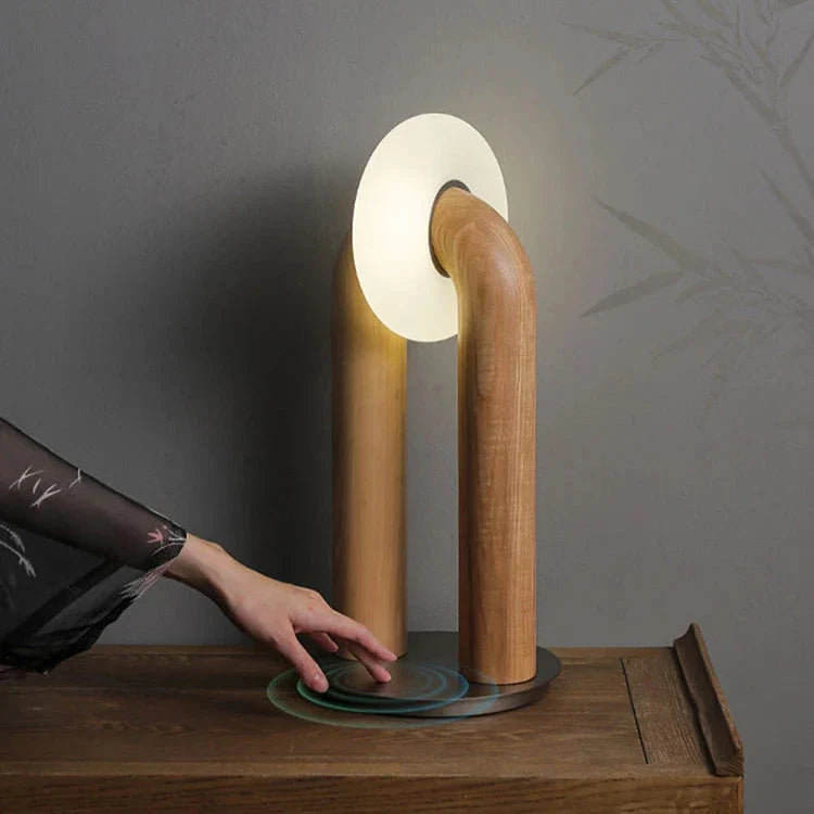 Vintage Wood Table Lamp - Solid Ash Wood Base, Dimmable Lighting