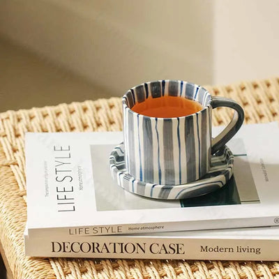 Ceramic Striped Plate – Brush Touch Art Design