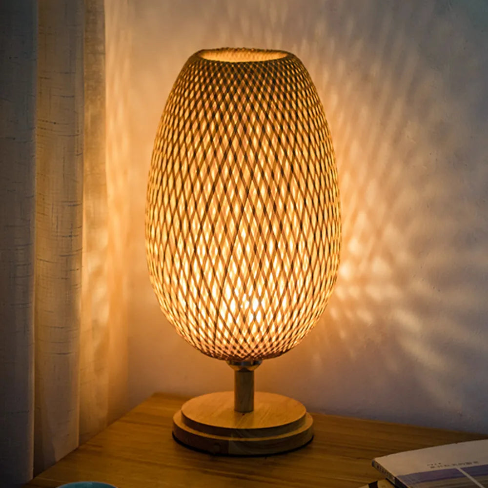 Vintage Wicker Table Lamp - Handcrafted Bamboo Lighting