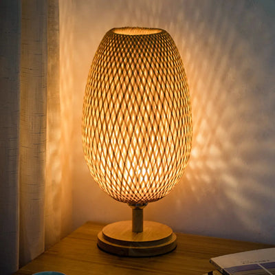 Vintage Wicker Table Lamp - Handcrafted Bamboo Lighting