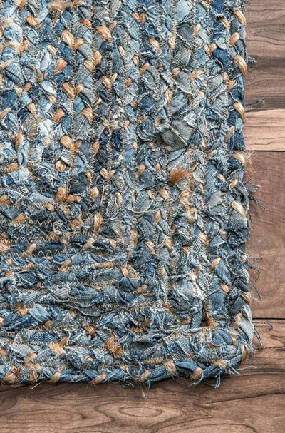 Hand Braided Jute Rug - Denim Area Rug, Eco Friendly & Durable