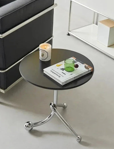 Vintage Round Side Table - Twisted Metal Frame, Stainless Steel Accent