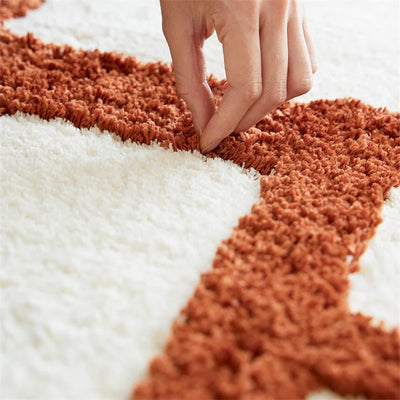 Orange Area Rug - Irregular Grid Pattern Rectangular Carpet