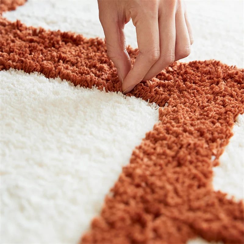 Orange Area Rug - Irregular Grid Pattern Rectangular Carpet