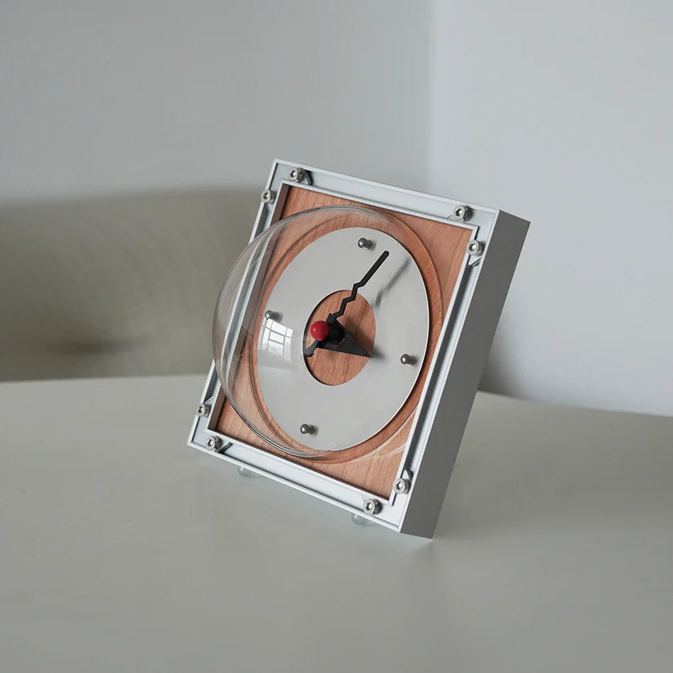 Vintage Aluminum Clock | Retro Wooden & Geometric Style