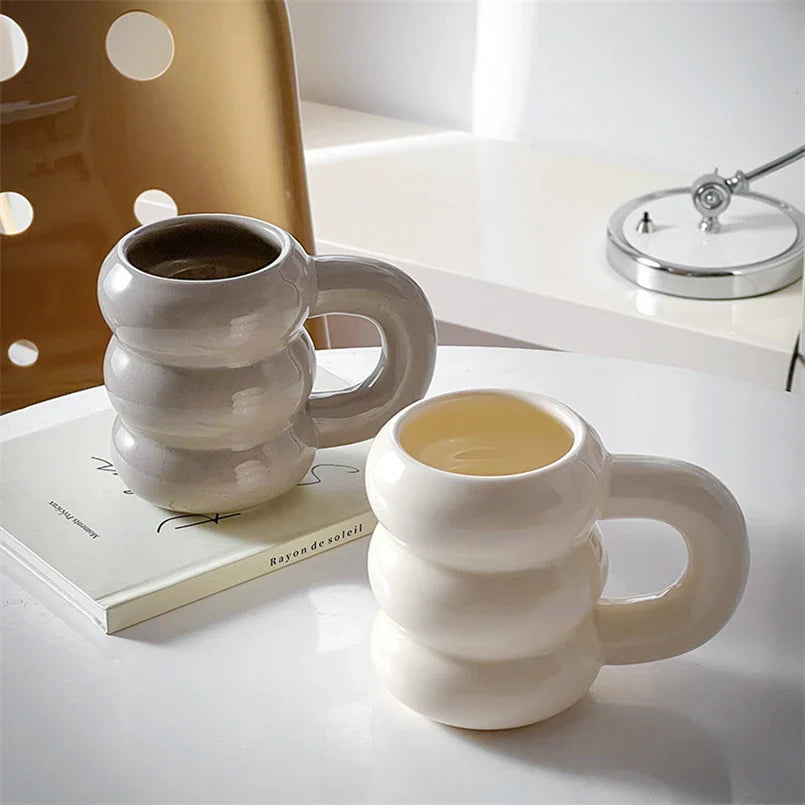 Embossed Donut Mug - 14oz Ceramic Coffee Cup