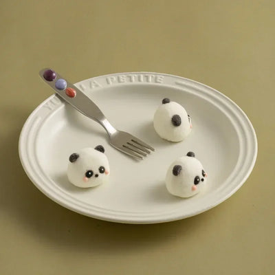 Dessert Fork And Spoon - Jelly Bean Design 5 Inch Stainless Steel Utensils