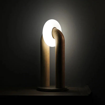 Vintage Wood Table Lamp - Solid Ash Wood Base, Dimmable Lighting