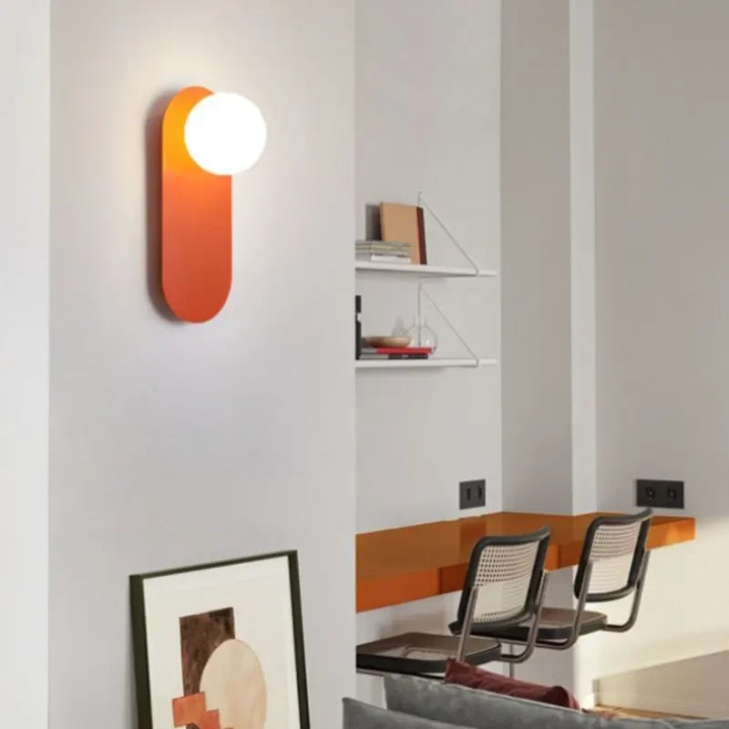 Glass Ball Wall Lamp - Modern Metal Plate Fixture