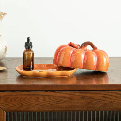Pumpkin Ceramic Plate – Small Festive Serving Dish with Lid