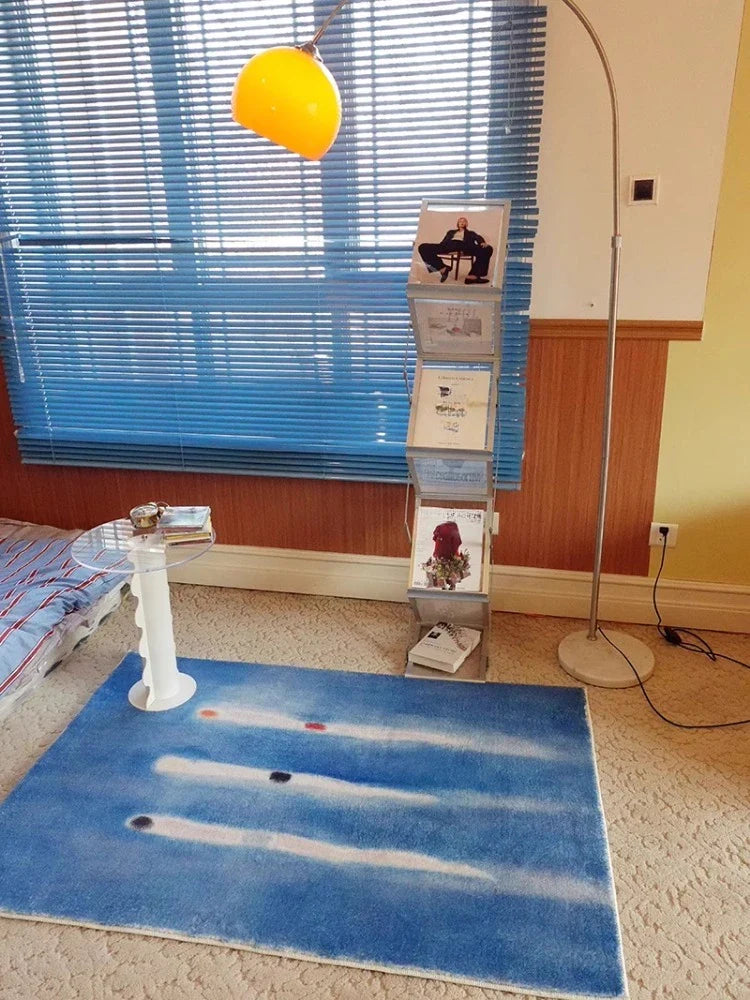 Blue Abstract Rug - Minimalist Carpet Rug with Anti Slip